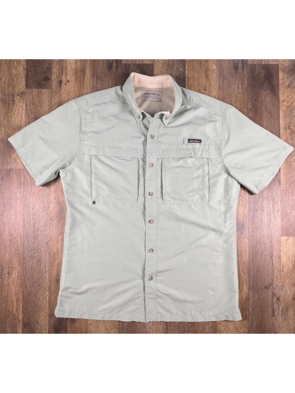 Eddie Bauer Ripstop Guide Shirt M Mint Green Nylon Short Sleeve Vented Fishing